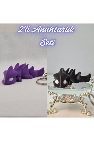 3DAtölyeMaker Purple Flexible Dragon and Black Flexible Dragon Keychain