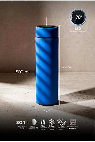 staınless steel LED Ekranlı Akıllı Termos 500 ML Çelik Vakumlu Sıcaklık Göste...