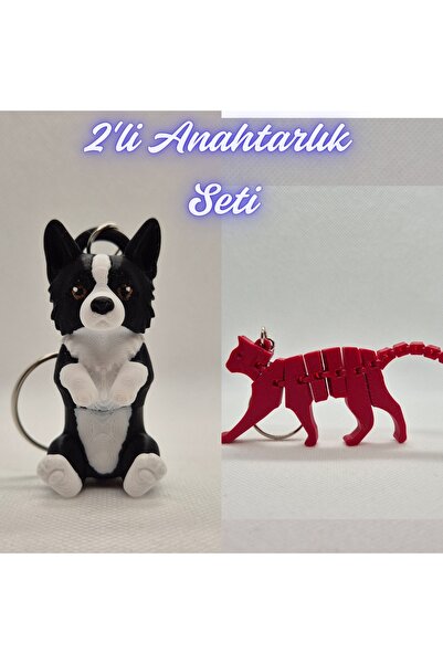 3DAtölyeMaker Black Border Flexible Dog and Fire Engine Red Flexible Cat Keyc...
