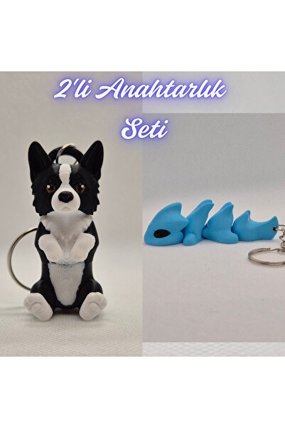 3DAtölyeMaker Black Border Flexible Dog and Light Blue Flexible Dragon Keychain