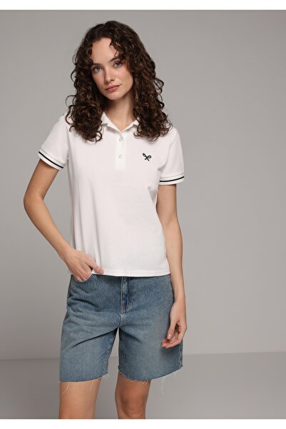 Colin's Regular Fit Polo Collar Embroidered Women's White Short Sleeve T-Shirt