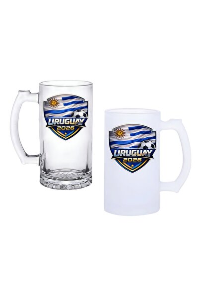 Ghostbastır Uruguay World Cup Beer Glass with Handle Frosted or Transparent O...