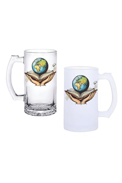 Ghostbastır World Beer Glass with Handle, Frosted or Transparent Options 054