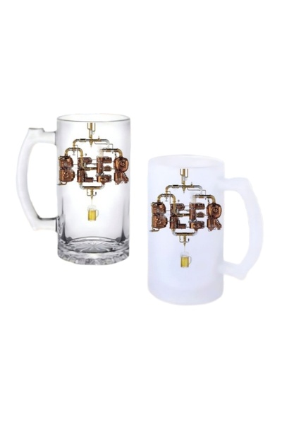 Ghostbastır Bira Tesisatı Beer Glass with Handle, Frosted or Transparent Opti...