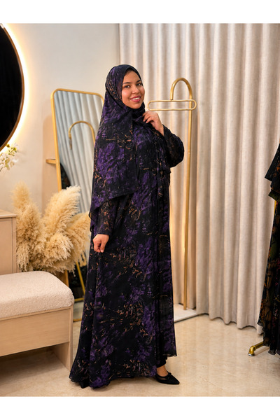 Passion by rahi chiffon Purple printed sequin line detailed Abaya&Hijab