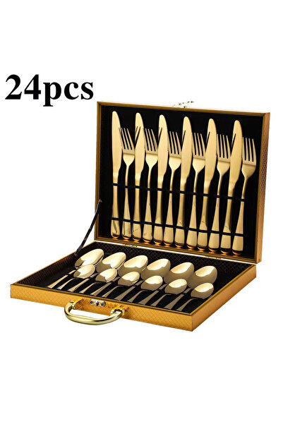 choice2 24pcs- gold Stainless steel cutlery set 1010 steak cutlery 24-piece g...