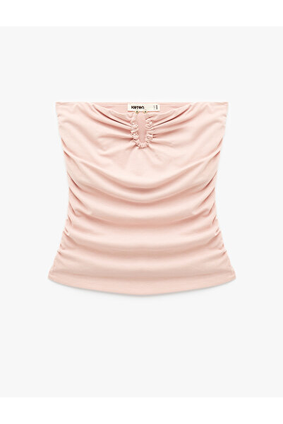 Koton X Melis Ağazat - Strapless Blouse with Viscose Draping and Accessory De...