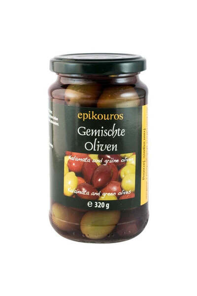 Epikouros Masline mixte cu samburi in saramura, bio, 320g