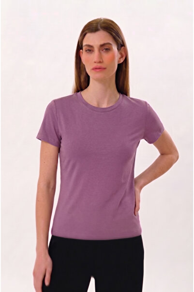 UNIQVIBE تي شيرت نسائي من القطن العضوي بأكمام قصيرة وياقة دائرية من Rose Dried