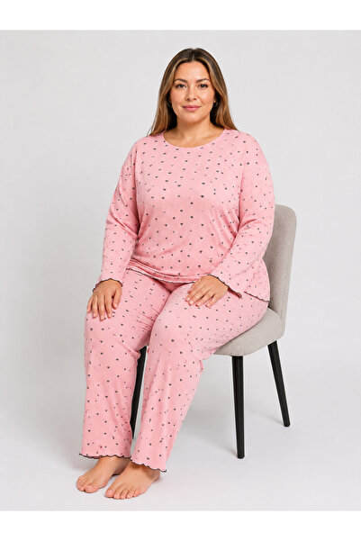 fameshomewear Plus Size O-Neck Pointiel Fabric Comfortable Wear Pajama Set