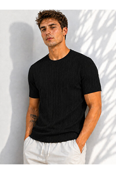 ribana Tricou pentru bărbați, cu gât turnat, mânecă scurtă, tricotat elastic,...