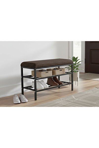 Vivense LUXE KETEN KUMAŞLI PUF AYAKKABILIK BENCH, KAHVE