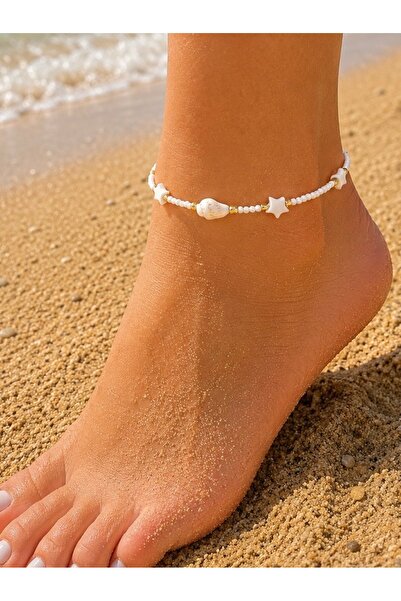 ANKA JEWELLRY Star and Shell Detail Ankle Bracelet Minimal Beach Style Women'...