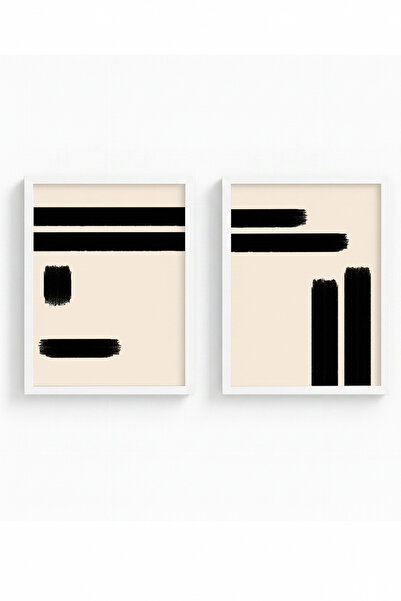 huhuli White Wooden Framed Abstract 2-Piece Painting Huhu200