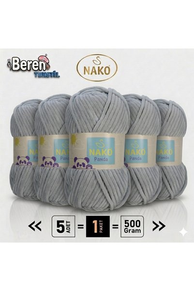 NAKO Panda - Açık Gri (14226) - 5'li Paket - 100gr/120m - Kadife El Örgü İpi ...