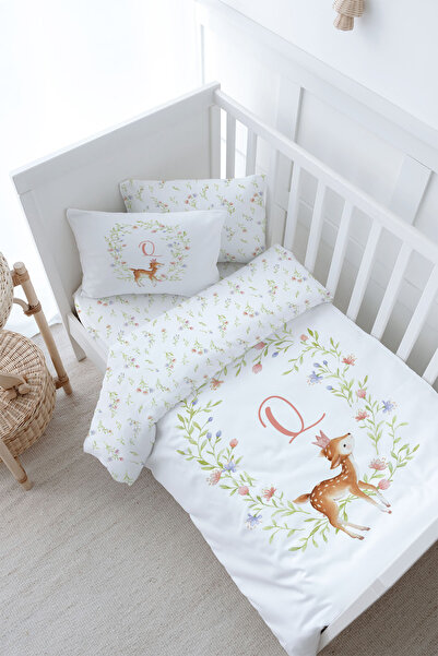 Tuğba Kuğu Baby Size Duvet Cover Set (100X150) - Little Deer Series - Letter Q