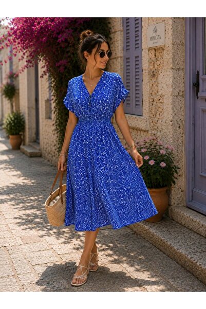 civetta Women's v-neck tie-detail elastic waist crinkled summer dress