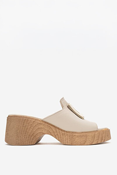 Dericlub Papuci de damă cu toc pană din piele naturală ZY 4123 BEIGE