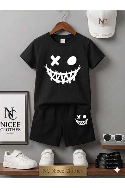 NC Nicee Clothes ΚΑΛΟΚΑΙΡΙΝΟ ΠΑΙΔΙΚΟ ΜΠΛΟΥΖΑΚΙ ΚΑΙ ΣΟΡΤΣ UNISEX (ΜΑΥΡΟ ΣΧΕΔΙΟ...