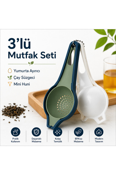 avantika 3’lü Mutfak Seti – Yumurta Ayırıcı, Çay Süzgeci ve Mini Huni