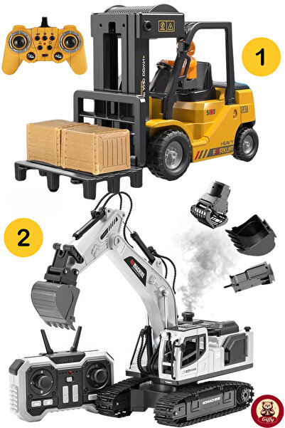giffy Uzaktan Kumandalı Forklift ve 3 Başlıklı Ekskavatör 2 si 1 Arada İş Mak...
