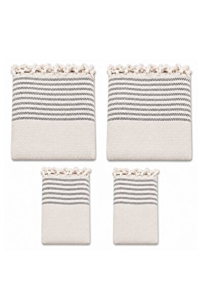 Mandaş Cotton Non-Slip Wicker Woven Armless Sofa Cover (3+3+1+1) - Cream Gray
