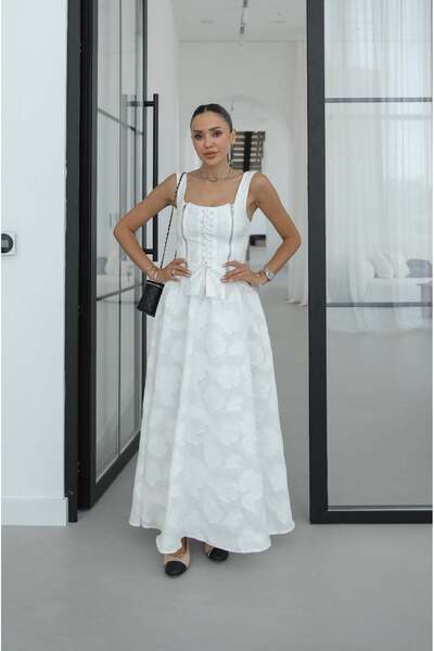 Havoş Ecru Sarpy Patterned Corset Blouse Skirt Set