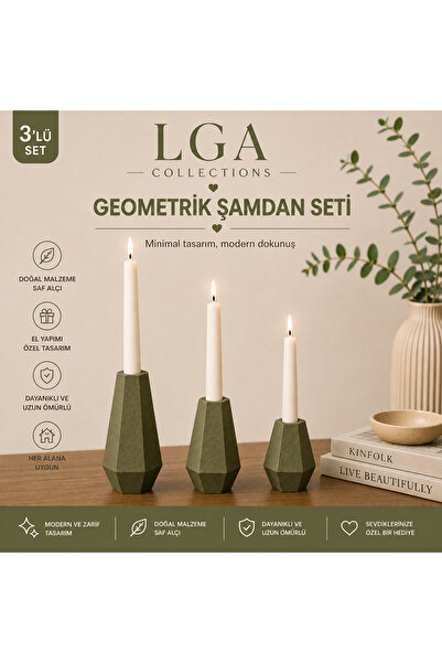 LGA COLLECTİONS EL YAPIMI GEOMETRİK ŞAMDAN MUMLUK SETİ 3 LÜ