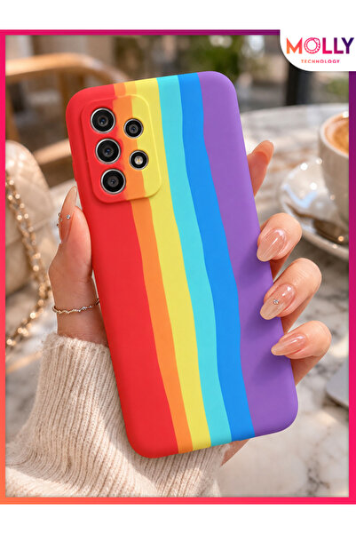 Molly SAMSUNG GALAXY A52 İçin Rainbow Flow Silinebilir Liquid İçi Kadife Sili...