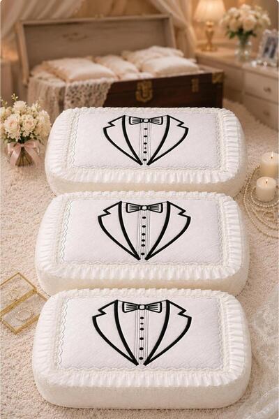 Hig Store 3'lü Fransız Güpür Çeyizlik Bohça Söz Nişan Gelin Damat Hurç Serile...