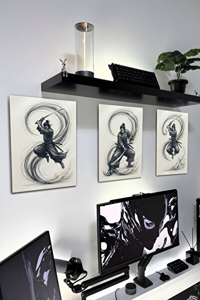 DekorHane Imprimare metalică - Pictură cu cărbune cu katana ninja, decor în s...