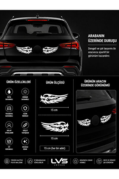levvas 2 Adet Kanat Sticker – Araba Bagaj laptop kask motosiklet uyumlu