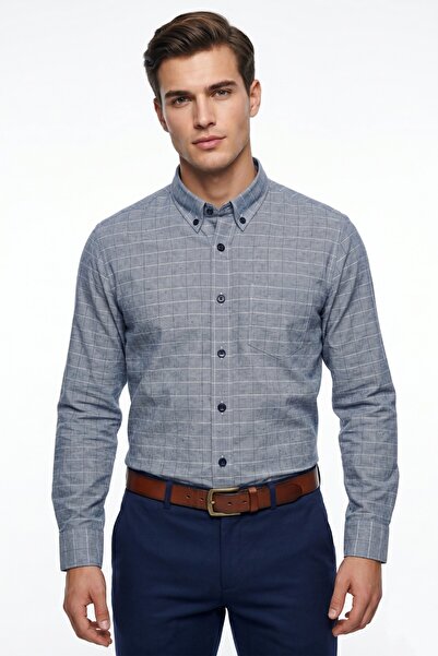KAMER Men's Classic Single Pocket Long Sleeve Shirt 4094 Bgl-St05503