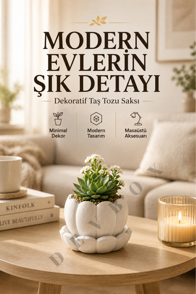 devhome Boyanabilir Taş Tozu Dekoratif Saksı Minimal Lotus Saksı Ev Ofis Masa...