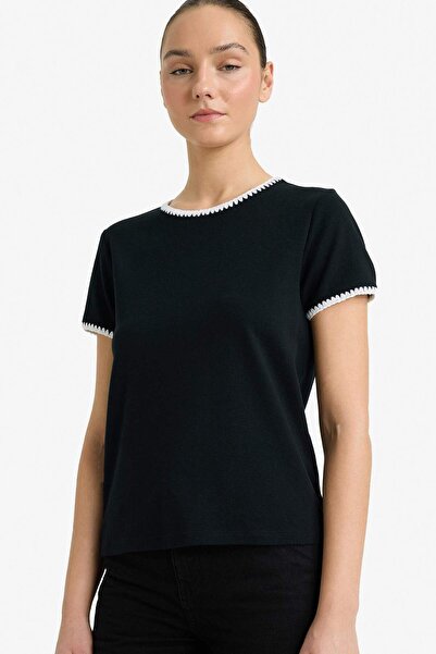 DeFacto Μπλουζάκι με κοντό μανίκι Slim Fit Crew Neck Ribbed G1596AX26SP
