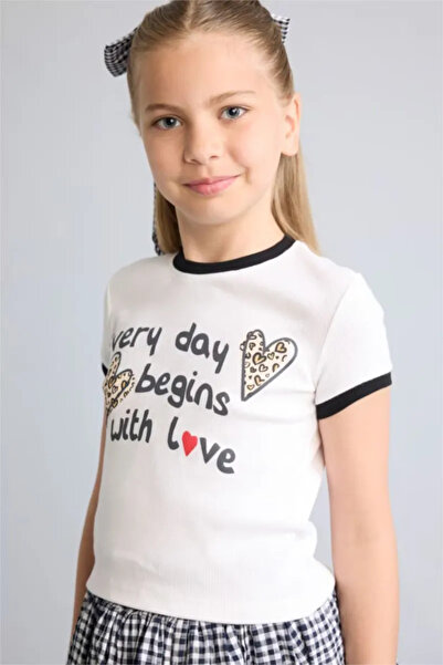 DeFacto Crew Neck Printed Short Sleeve T-Shirt Girls H8189A826Hs
