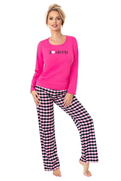 OEM Pijama pentru femei din bumbac cu carouri - Sleep long fucsia - 36/S