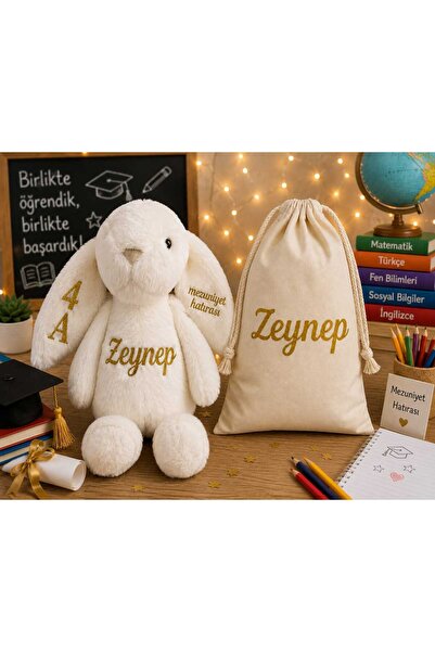 TİNYKEEPS Kişiye Özel İsim Baskılı Peluş Tavşan-Bebek Hediyesi-mezuniyet