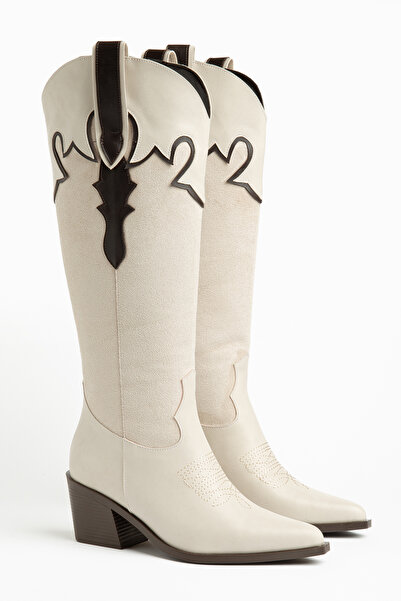 DENORA Beige Cream Skin Matte Leather Suede Cowboy Western Boots