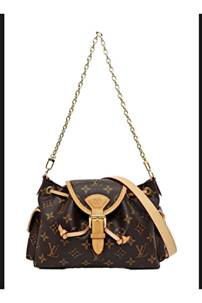 LVT Brown coated canvas monogram shoulder bag/crossbody bag with gold hardware