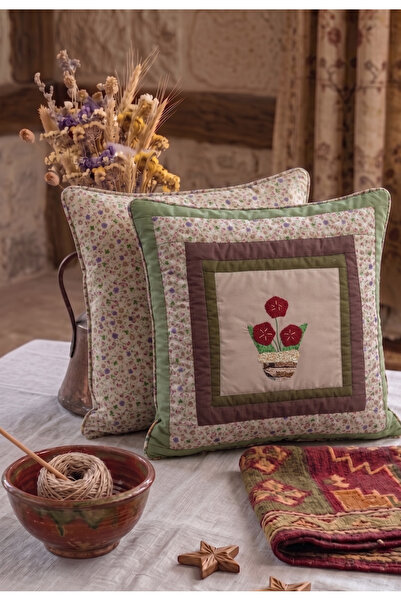 KİLİAHOME Poplin Pamuklu Kırkyama Patchwork Dekoratif Kırlent Kılıfı 45x45 cm