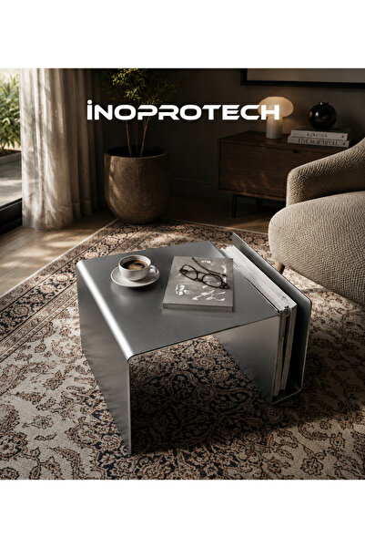İnoprotech Modern Metal Dergilikli Sehpa – Minimalist C Sehpa Metalik Gri