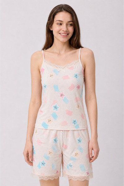 YUYİ Pijapi̇a Soft Modal Fabric Women's Pajama Set with Thin Straps and Shorts