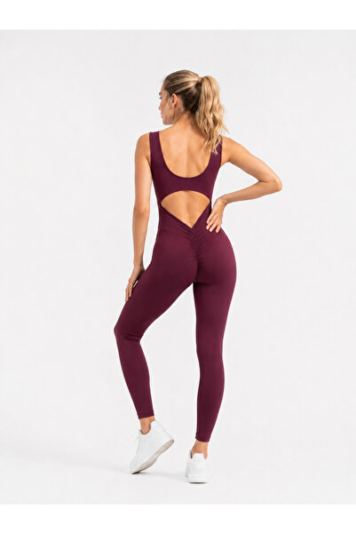 TÜKATO Salopetă sport pentru femei, bordeaux, cu șnur la spate (Scrunch Butt)