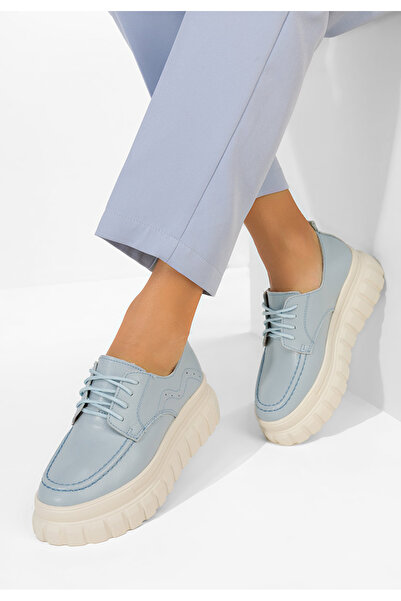 B T Shoes Mocasini piele naturala Camya albastri