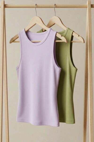 COTENCONCEPT 2 Pieces of Ribbed Fitted Viscose Blended Strappy T-Shirt