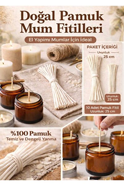 Solman Doğal Pamuk Mum Fitili 25 cm Sertleştirilmiş 16 Numara Yüksek Performa...