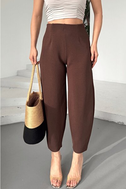 MevaMoss Pantaloni maro model larg, tip balon, din țesătură crep Scuba