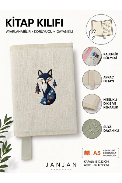 JANJAN NATURAL FABRIC omot za knjigu, perivi omot za knjigu, zaštitnik za knj...