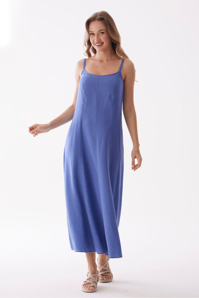 Ezgi Otantik Helen İp Askılı Tencel Keten Elbise